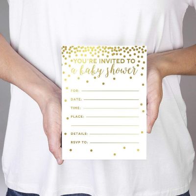 20 Gold Confetti Polka Dots Invitations Image 1