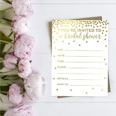 20 Gold Confetti Polka Dots Invitations Image 1