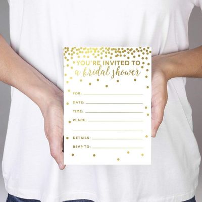 20 Gold Confetti Polka Dots Invitations Image 1