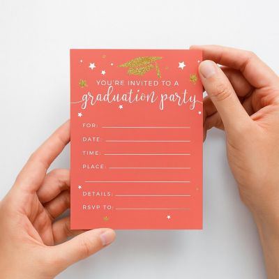 20 Gold/Coral Graduation Invitations Image 2