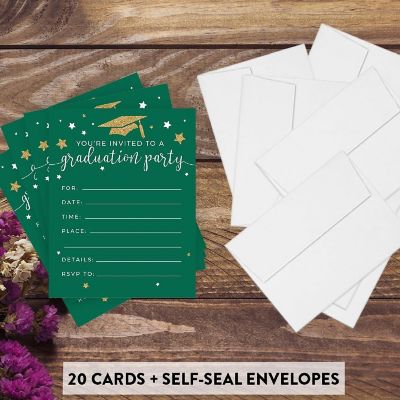 20 Gold/Emerald Graduation Invitations Image 1