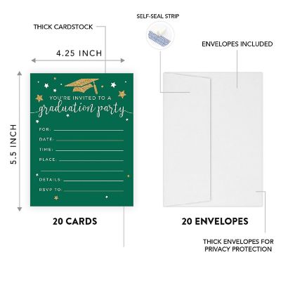 20 Gold/Emerald Graduation Invitations Image 1