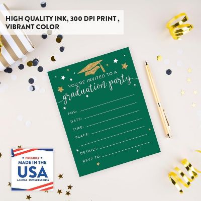20 Gold/Emerald Graduation Invitations Image 2