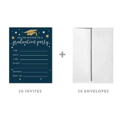 20 Gold/Navy Blue Graduation Invitations Image 1