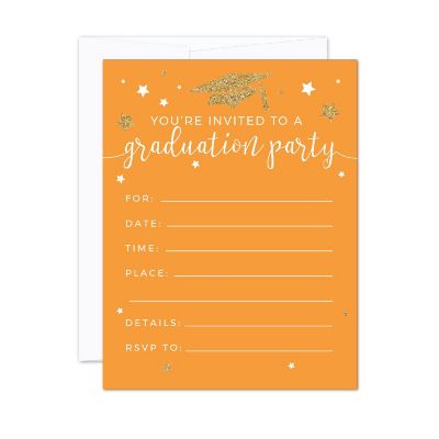 20 Gold/Orange Graduation Invitations Image 1