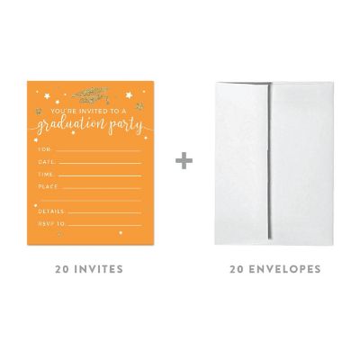 20 Gold/Orange Graduation Invitations Image 1