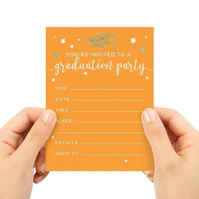 20 Gold/Orange Graduation Invitations Image 2