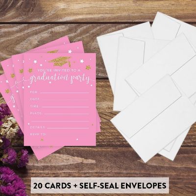 20 Gold/Pink Graduation Invitations Image 1