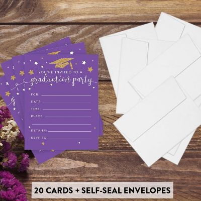 20 Gold/R.Purple Graduation Invitations Image 1