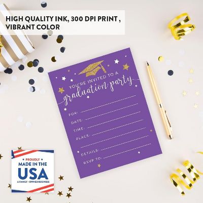 20 Gold/R.Purple Graduation Invitations Image 2