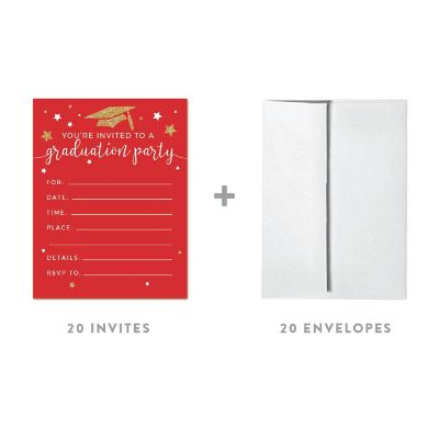 20 Gold/Red Graduation Invitations Image 1