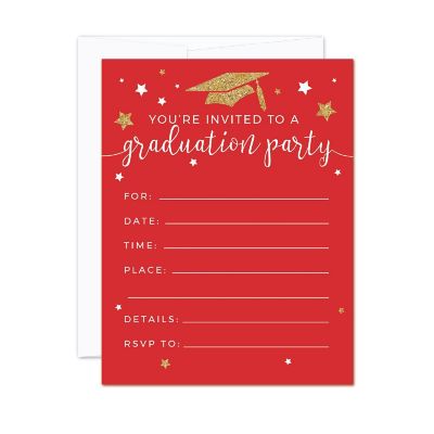 20 Gold/Red Graduation Invitations Image 1