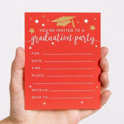 20 Gold/Red Graduation Invitations Image 2