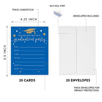 20 Gold/Royal Blue Graduation Invitation Image 1