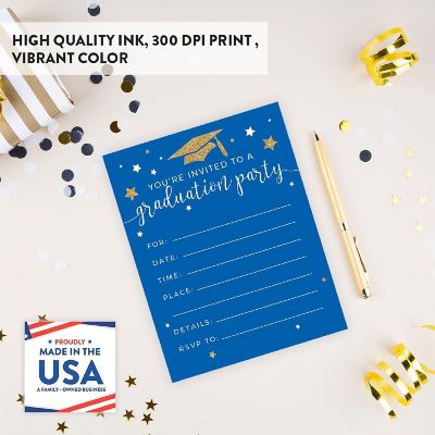20 Gold/Royal Blue Graduation Invitation Image 2