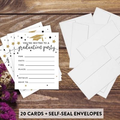 20 Gold/White Graduation Invitations Image 1
