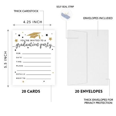 20 Gold/White Graduation Invitations Image 1