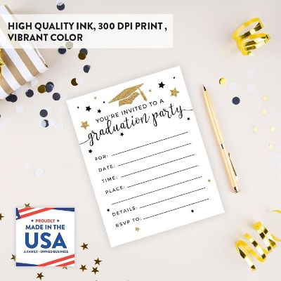 20 Gold/White Graduation Invitations Image 2