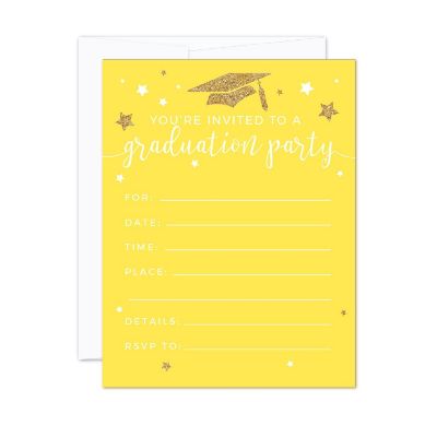20 Gold/Yellow Graduation Invitations Image 1