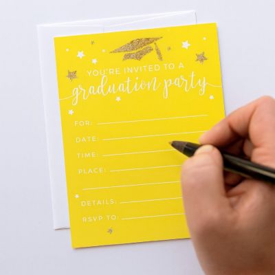 20 Gold/Yellow Graduation Invitations Image 1