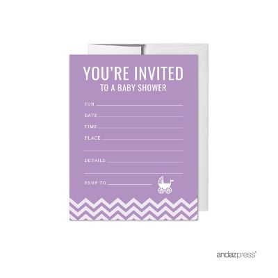 20 Lavender Chevron Girl Invitations Image 1