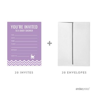 20 Lavender Chevron Girl Invitations Image 1