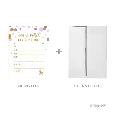 20 Lavender Gold Glitter Invitations Image 1
