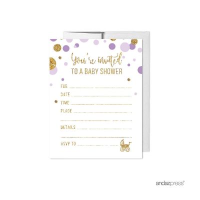 20 Lavender Gold Glitter Invitations Image 1