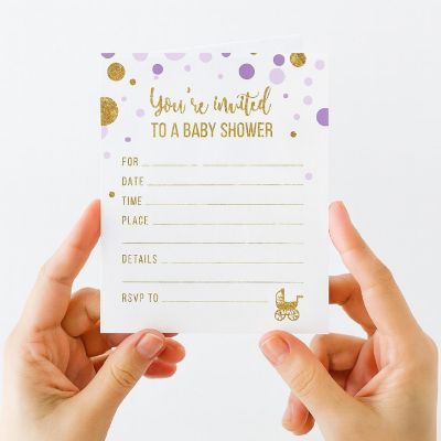 20 Lavender Gold Glitter Invitations Image 2