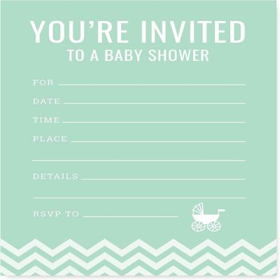 20 Mint Chevron Neutral Baby Invitations Image 2