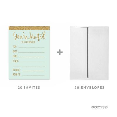 20 Mint Green/Glitter Blank Invitations Image 1