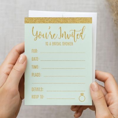 20 Mint Green/Glitter Blank Invitations Image 2