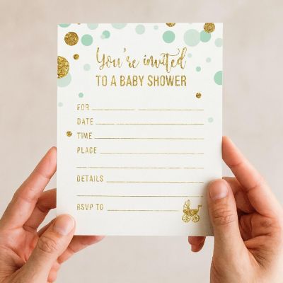 20 Mint Green Gold Glitter Invitations Image 2