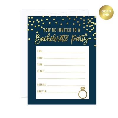 20 N.Blue/Gold Bachelorette Invitations Image 1