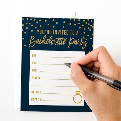 20 N.Blue/Gold Bachelorette Invitations Image 2