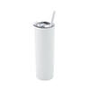 20 oz. White Reusable Stainless Steel Tumbler with Lid & Straw Image 1