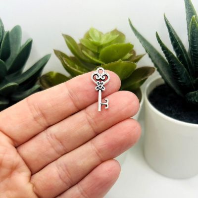 20 Pcs Antique Silver Heart Key Charms Image 1