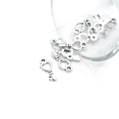 20 Pcs Antique Silver Heart Key Charms Image 1
