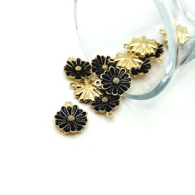 20 Pcs Black and Gold Flower Charms Image 1