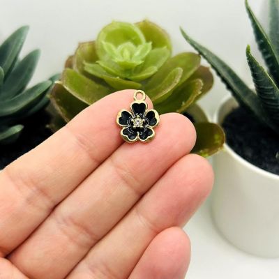 20 Pcs Black Flower Rhinestone Charm Image 1
