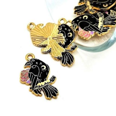 20 Pcs Black Raven and Flower Charms Image 1