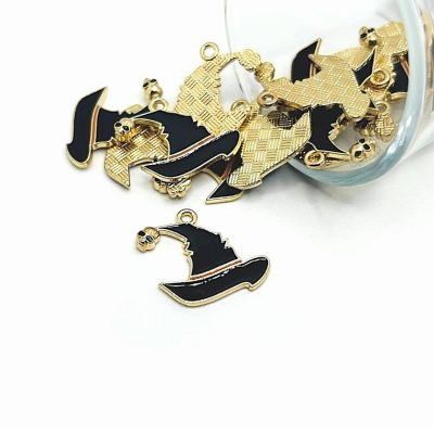 20 Pcs Black Witch Hat Charms with Skull Image 1