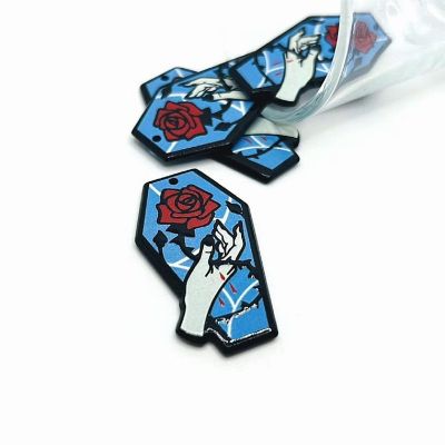 20 Pcs Blue Coffin with Rose Charms Image 1