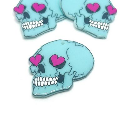 20 Pcs Blue Skull with Heart Eyes Charms Image 1