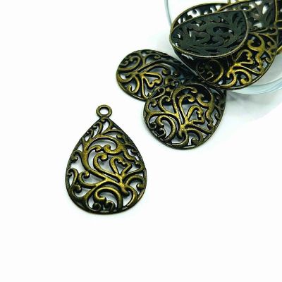 20 Pcs Bronze Filigree Teardrop Charms Image 1