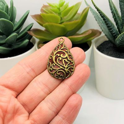 20 Pcs Bronze Filigree Teardrop Charms Image 1