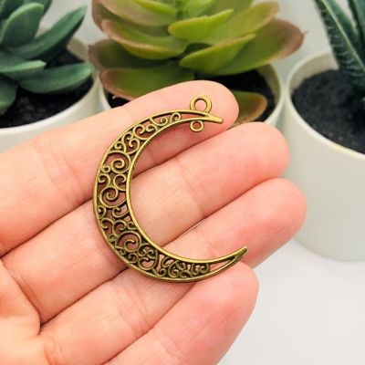 20 Pcs Bronze Moon Double Hoop Charms Image 1