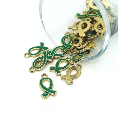 20 Pcs Green Awareness Ribbon Charms Image 1