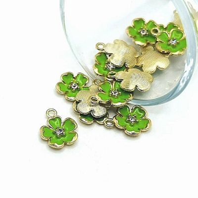 20 Pcs Green Flower Rhinestone Charm Image 1