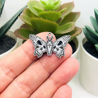 20 Pcs Halloween Silver Moth Charms Image 1